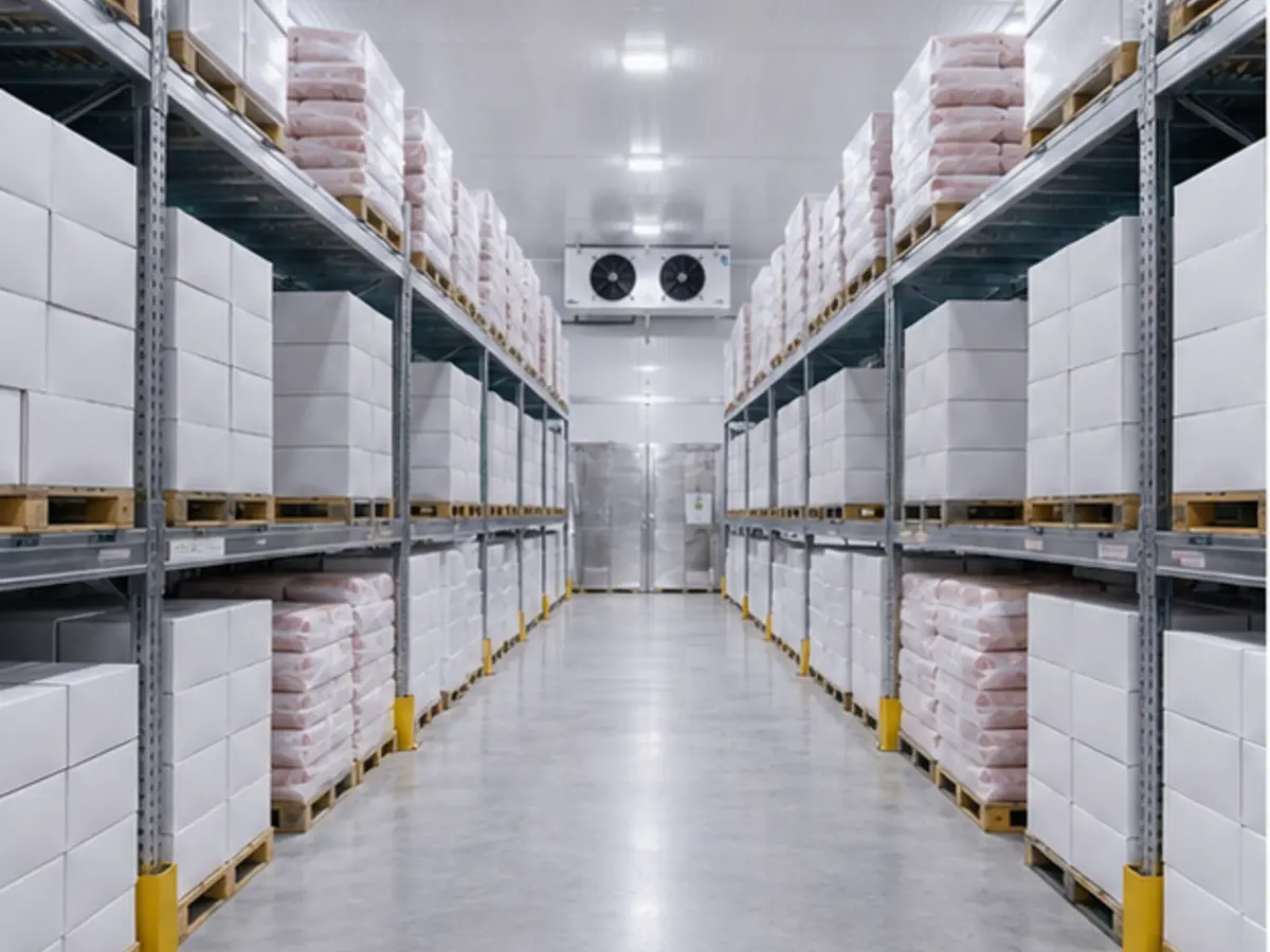 Organized frozen chicken and meat cold-storage warehouse